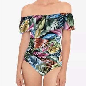 Swim Solutions Woman's Tummy Control Black Multi Floral One-Piece Swimsuit 10